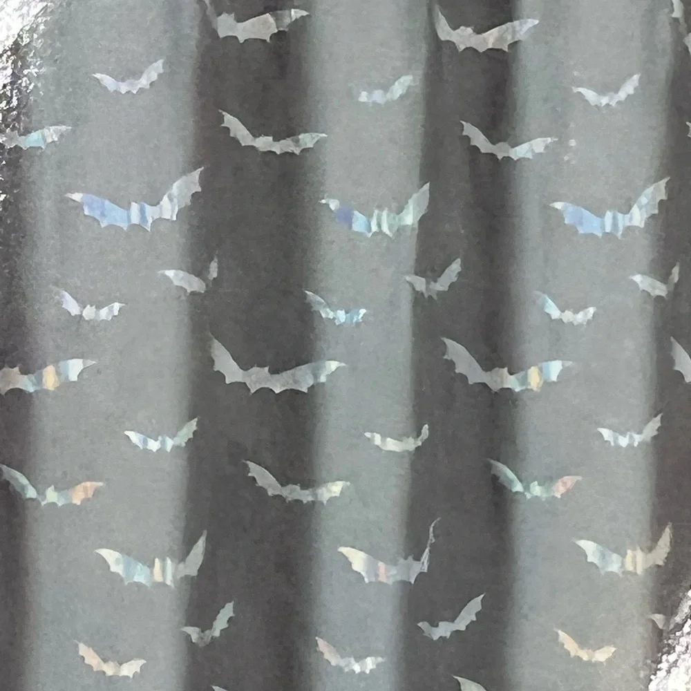 Textured Gray Shower Curtain with Iridescent Bat Design